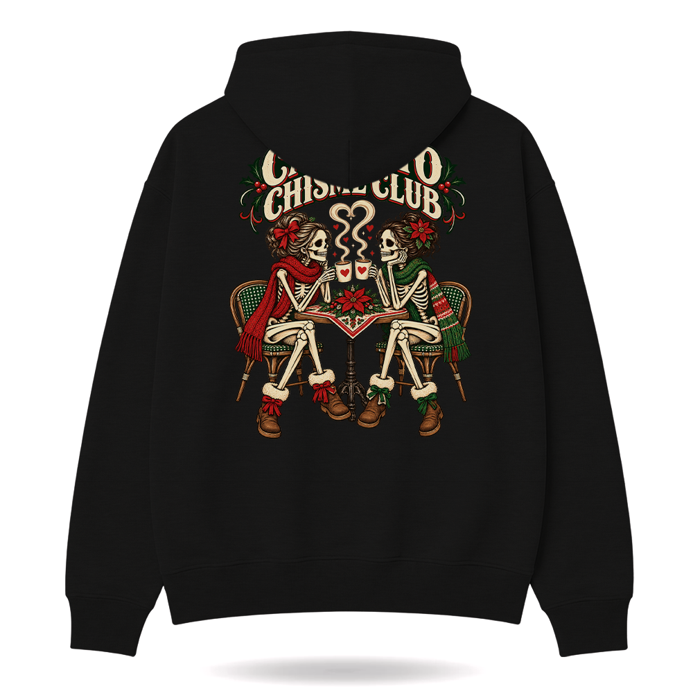 Cafecito Chisme Club Hoodie Black — product mockup