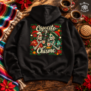 Cafecito y Chisme Flor de Navidad Hoodie Black — Flatlay creative
