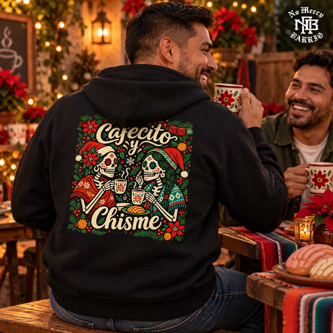 Cafecito y Chisme Flor de Navidad Hoodie BLACK — Male lifestyle creative