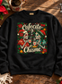 Cafecito y Chisme Flor de Navidad Sweater Black — Flatlay creative