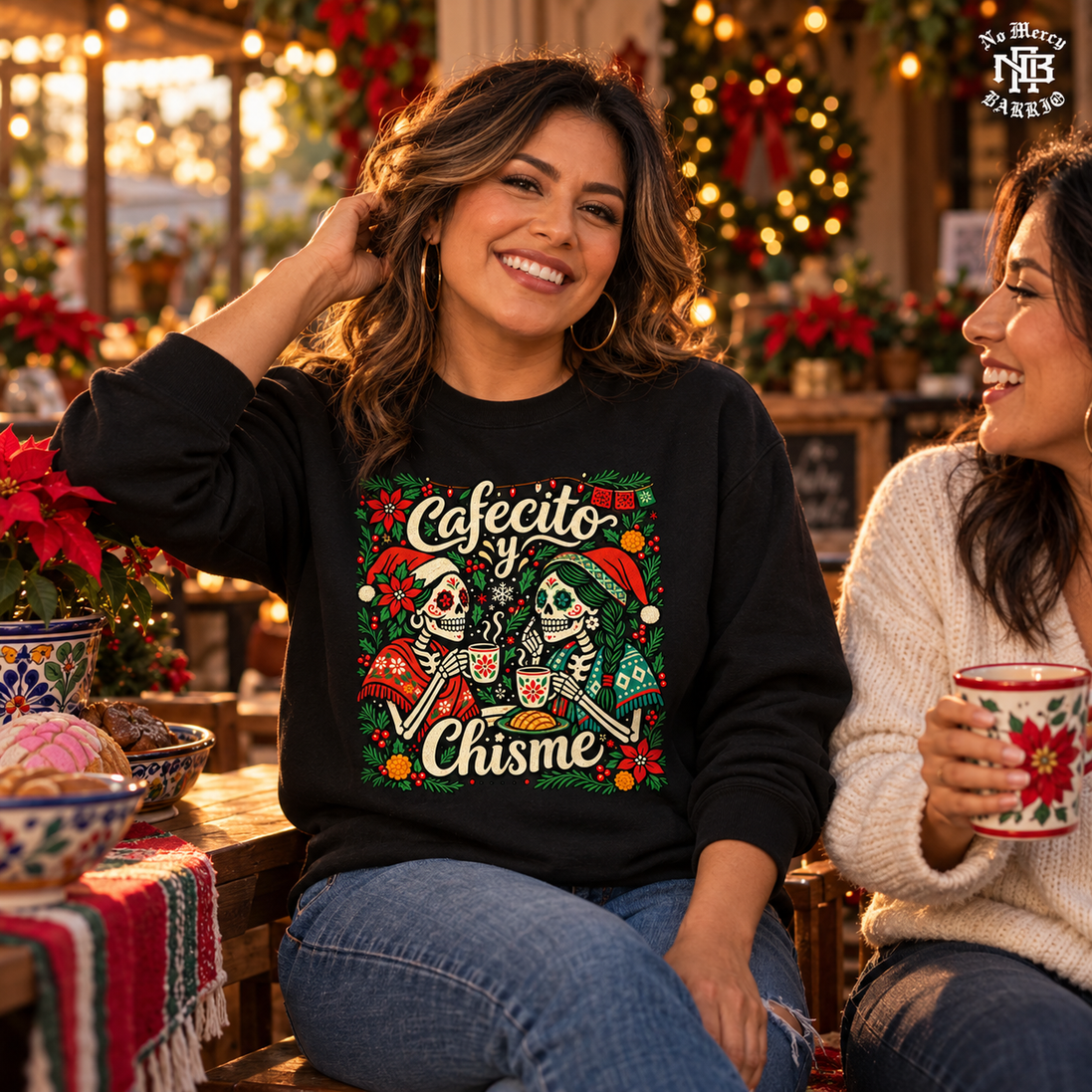 Cafecito y Chisme Flor de Navidad Sweater Black — Lifestyle creative