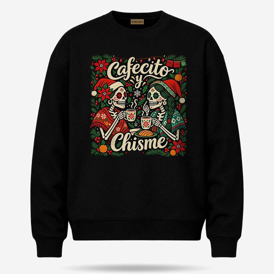 Cafecito y Chisme Flor de Navidad Sweater Black — product mockup