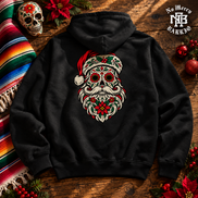 Calavera Claus Christmas Hoodie Black — Flatlay creative