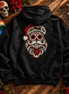 Calavera Claus Christmas Hoodie Black — Flatlay creative