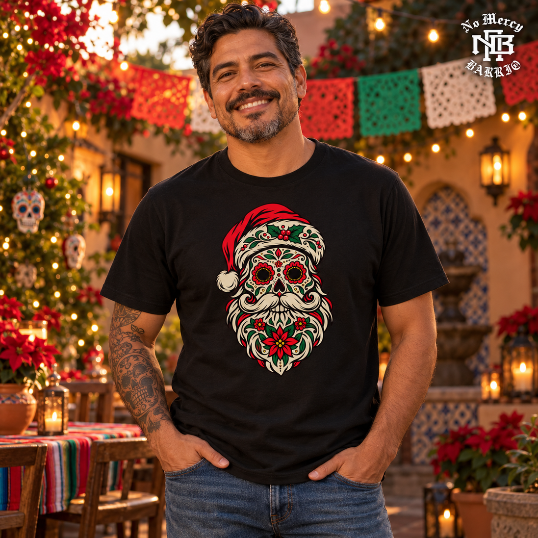 Calavera Claus Christmas T Shirt Black — Lifestyle creative