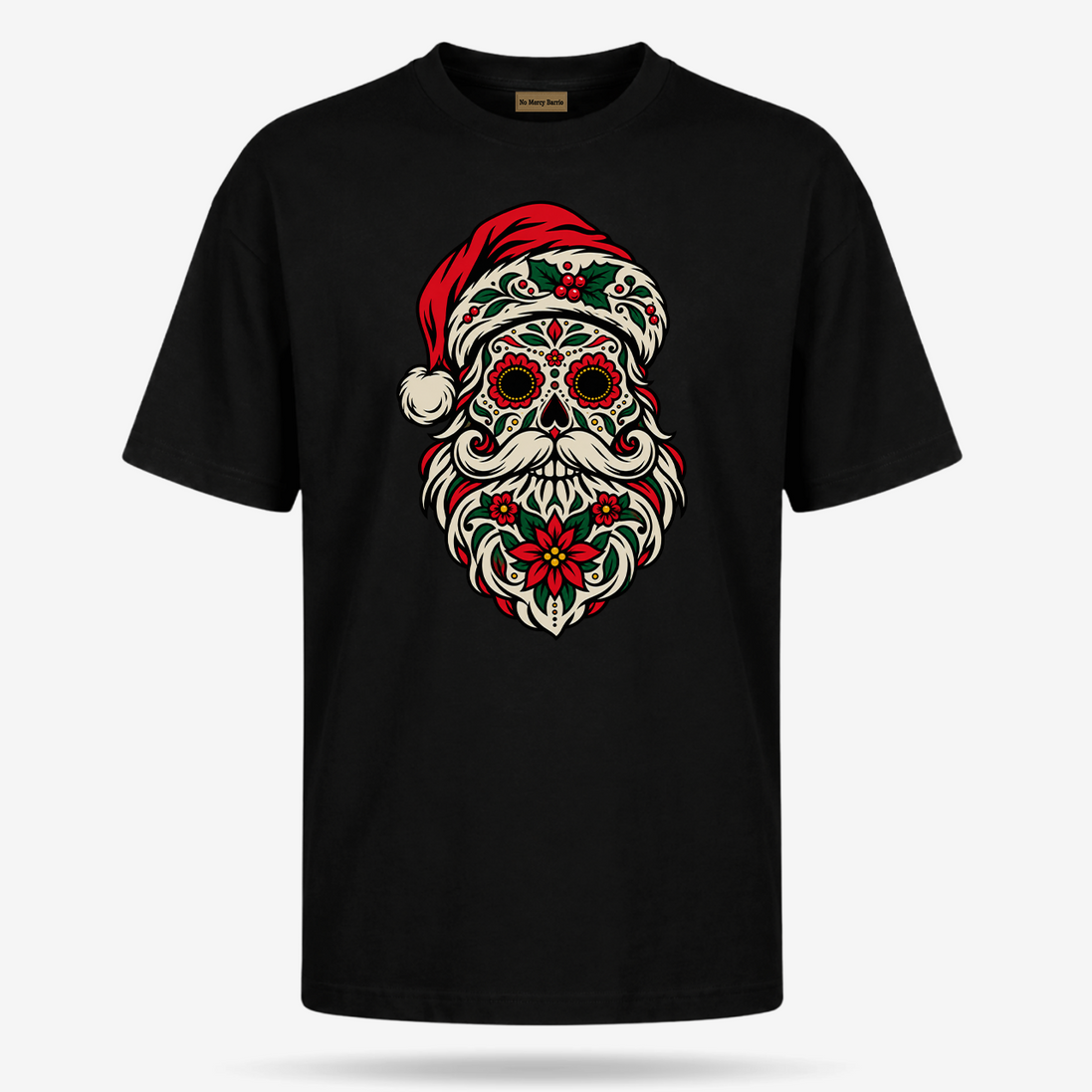 Calavera Claus Christmas T Shirt Black — product mockup