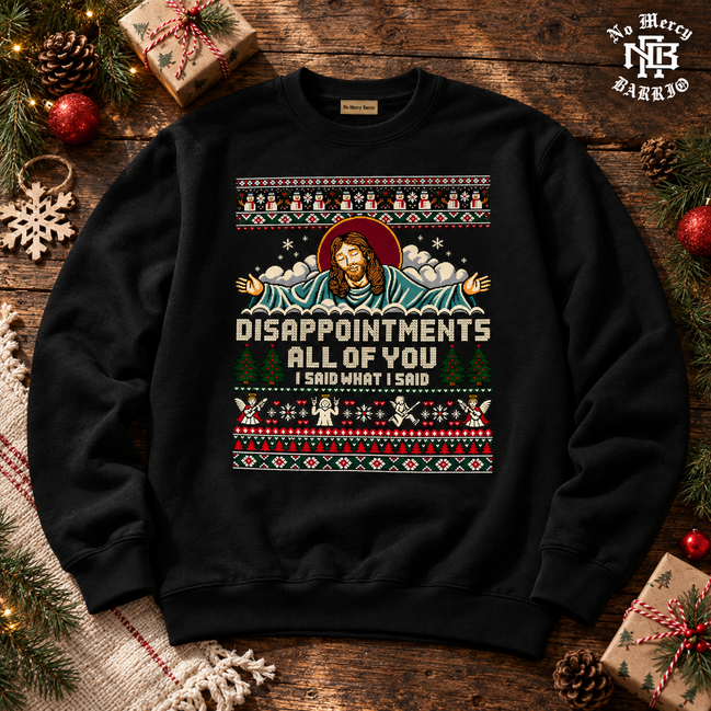 Disappointments All Of You Holy Night Knit Sweater Black — Flatlay creative