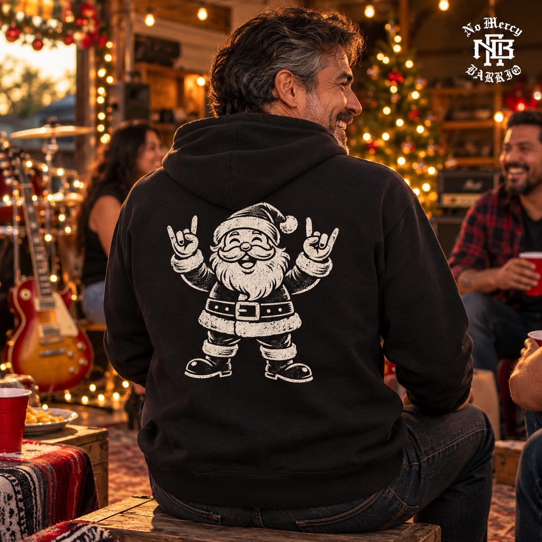 El Rockero Santa – Navidad Old School Hoodie Black — Lifestyle creative