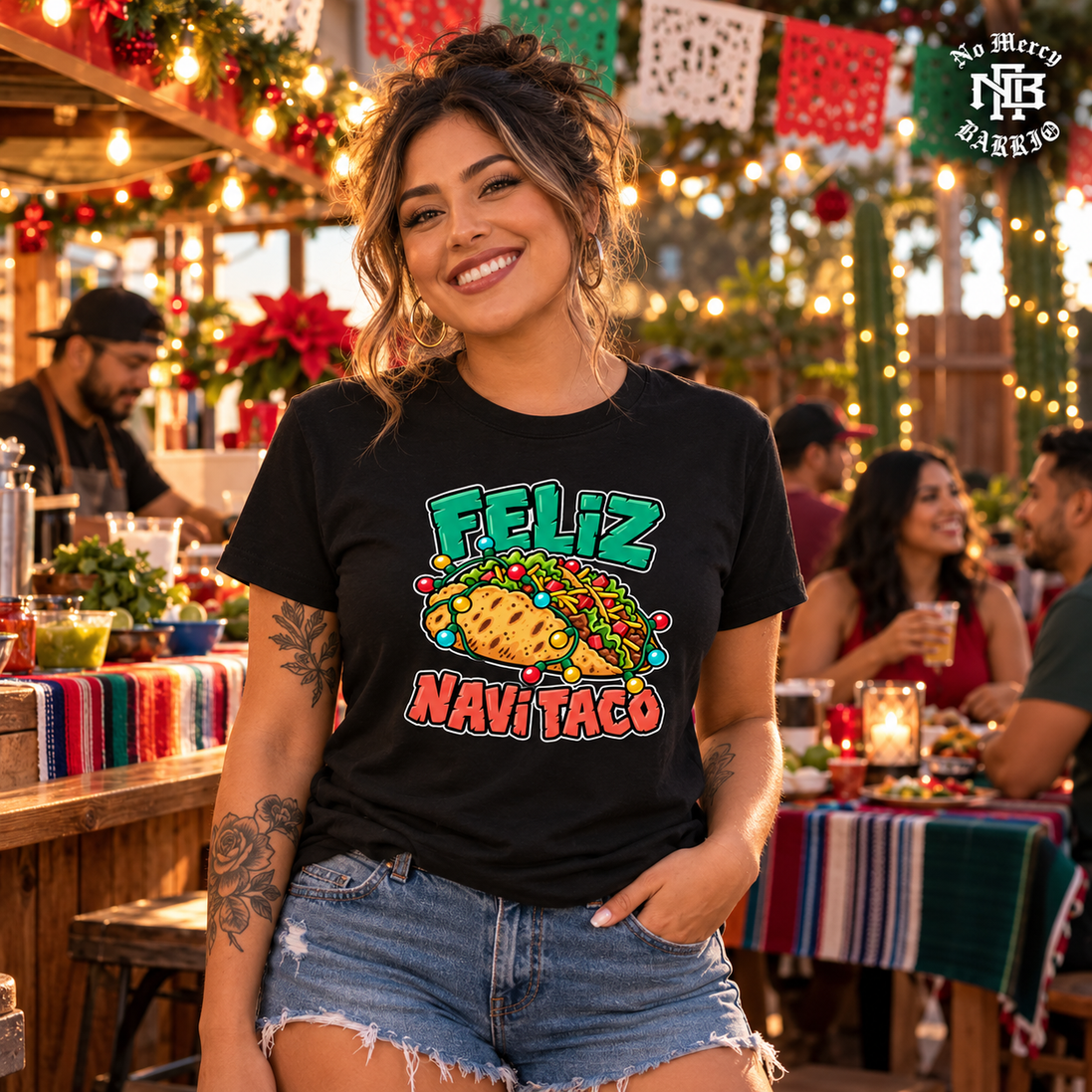 Feliz Navi Taco Cantina Lights T Shirt Black — Lifestyle creative