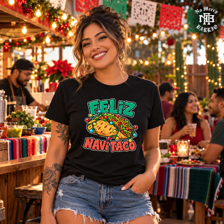 Feliz Navi Taco Cantina Lights T Shirt Black — Lifestyle creative