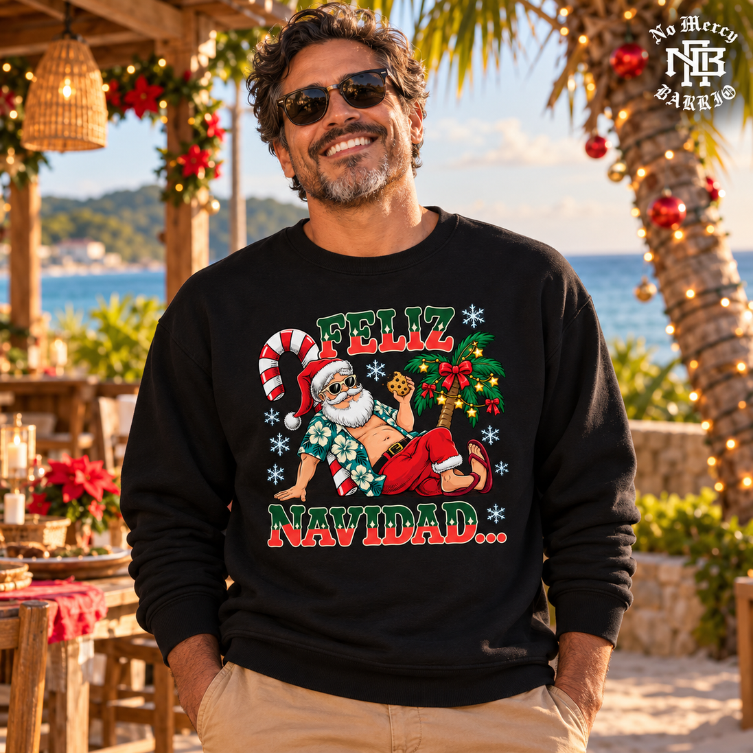 Feliz Navidad Beach Siesta Edition Sweater Black — Lifestyle creative