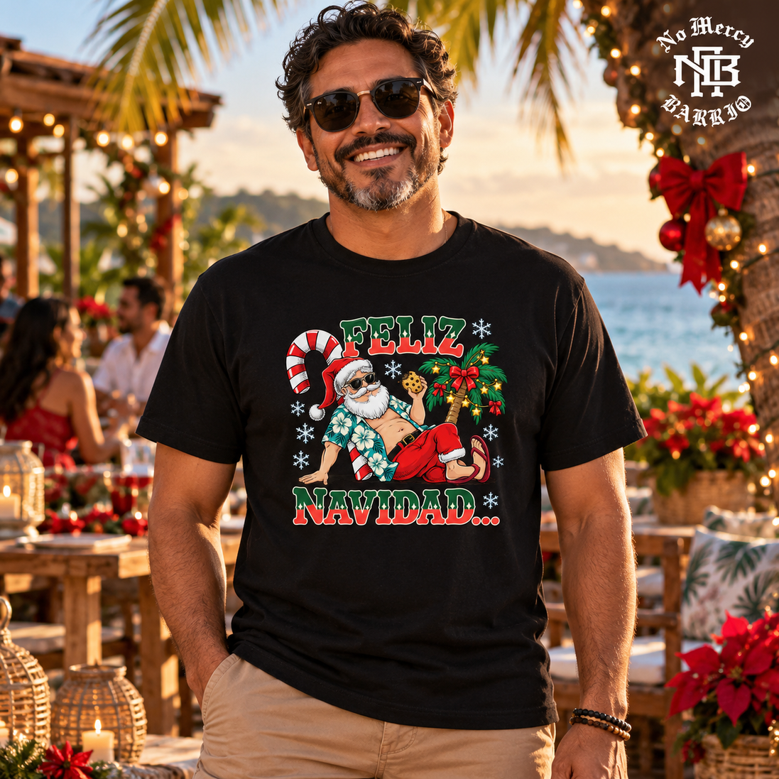 Feliz Navidad Beach Siesta Edition T Shirt Black — Lifestyle creative
