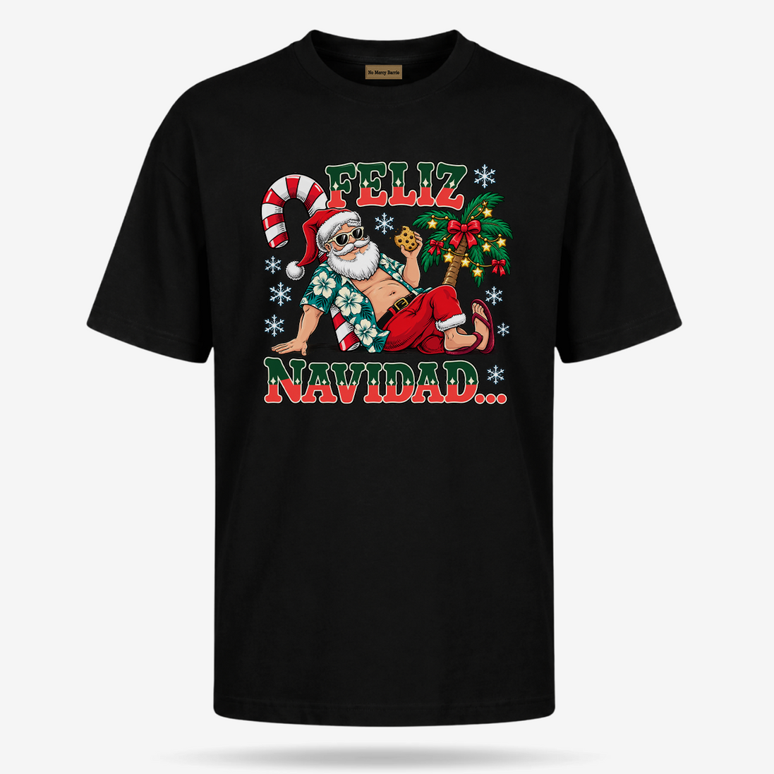 Feliz Navidad Beach Siesta Edition T Shirt Black — product mockup