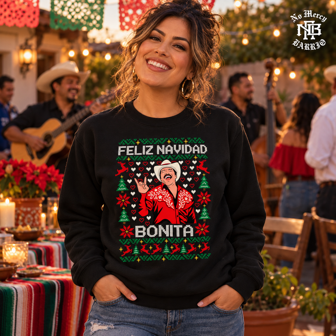 Feliz Navidad Bonita Bordado Edition Sweater Black — Lifestyle creative