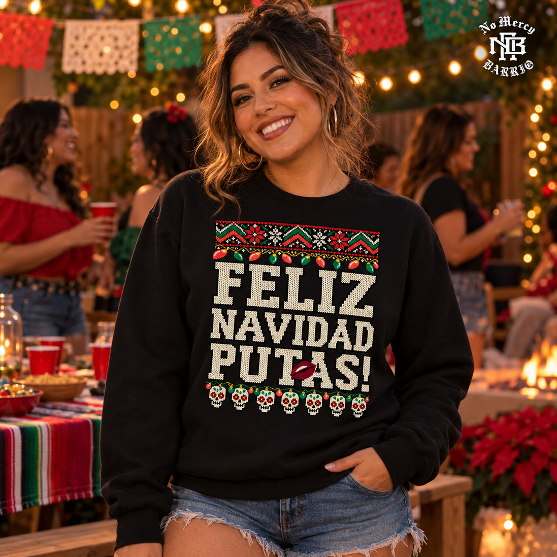 Feliz Navidad Putas Besos Knit Sweater Black — Lifestyle creative