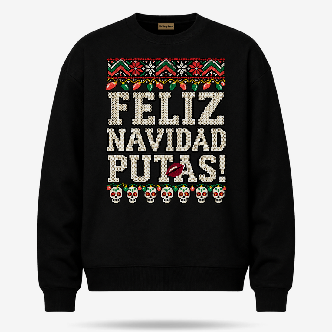 Feliz Navidad Putas Besos Knit Sweater Black — product mockup