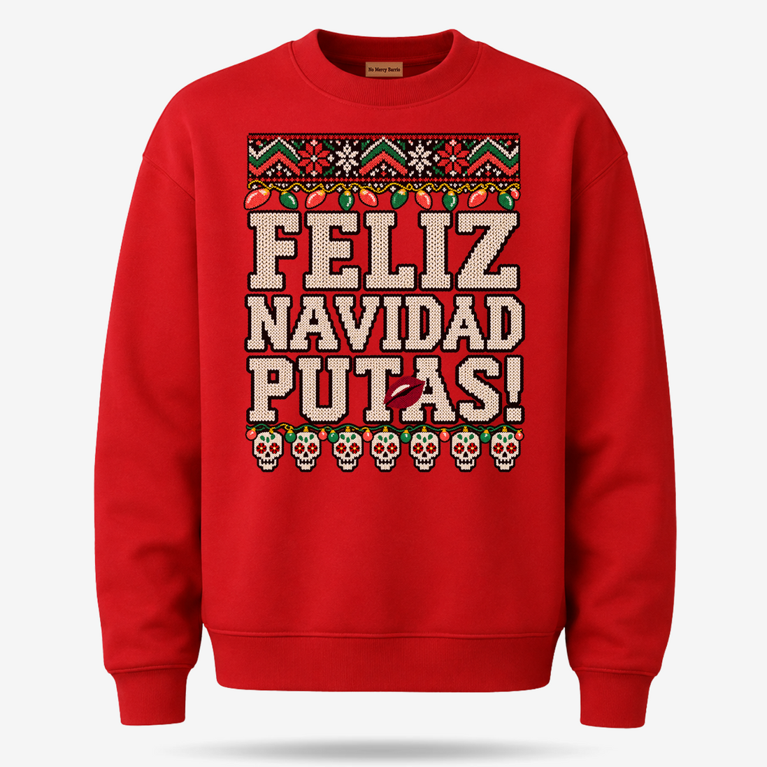 Feliz Navidad Putas Besos Knit Sweater Red — product mockup