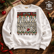 Feliz Navidad Putas Besos Knit Sweater White — Flatlay creative