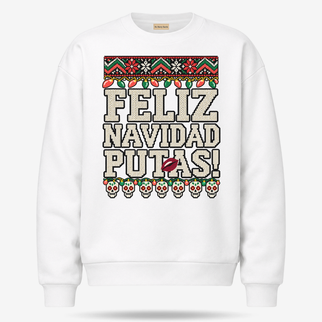 Feliz Navidad Putas Besos Knit Sweater White — product mockup