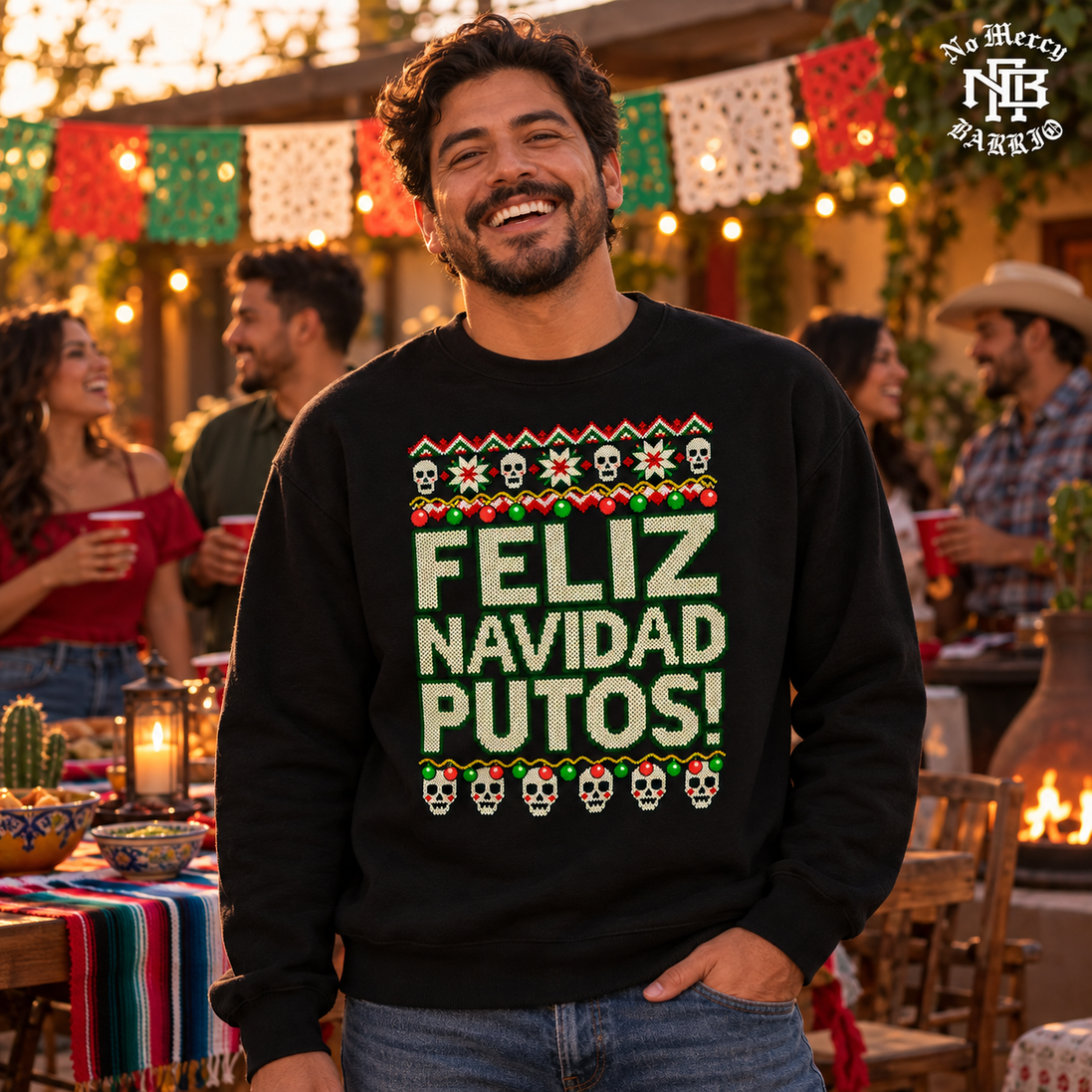 Feliz Navidad Putos Cantina Stitch Sweater Black — Lifestyle creative