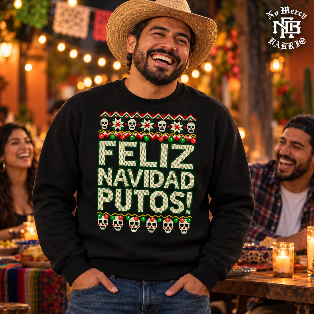 Feliz Navidad Putos Cantina Stitch Sweater Black — Lifestyle creative