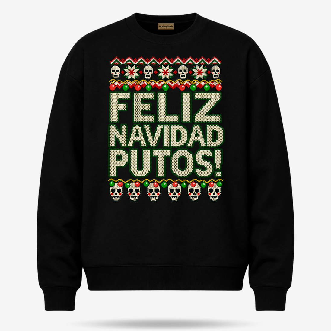 Feliz Navidad Putos Cantina Stitch Sweater Black — product mockup