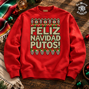 Feliz Navidad Putos Cantina Stitch Sweater Red — Flatlay creative