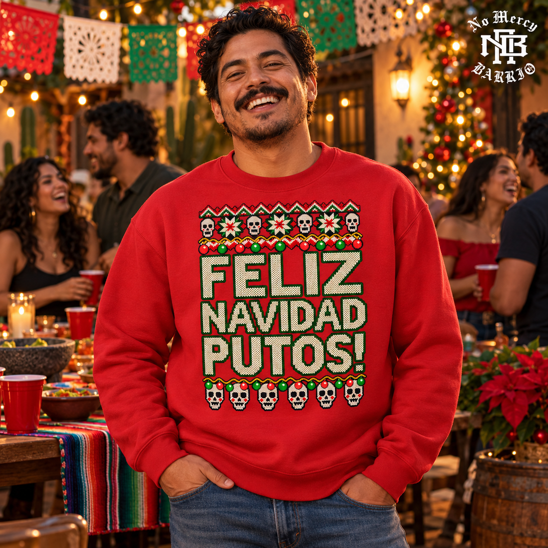 Feliz Navidad Putos Cantina Stitch Sweater Red — Lifestyle creative