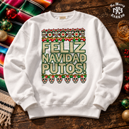 Feliz Navidad Putos Cantina Stitch Sweater White — Flatlay creative