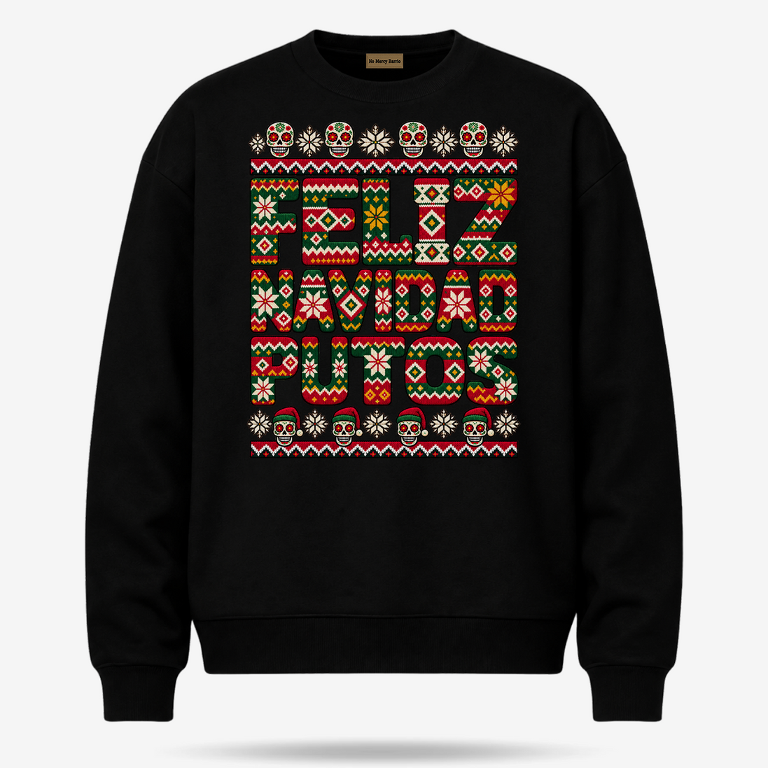 Feliz Navidad Putos Folk Knit Sweater Black — product mockup