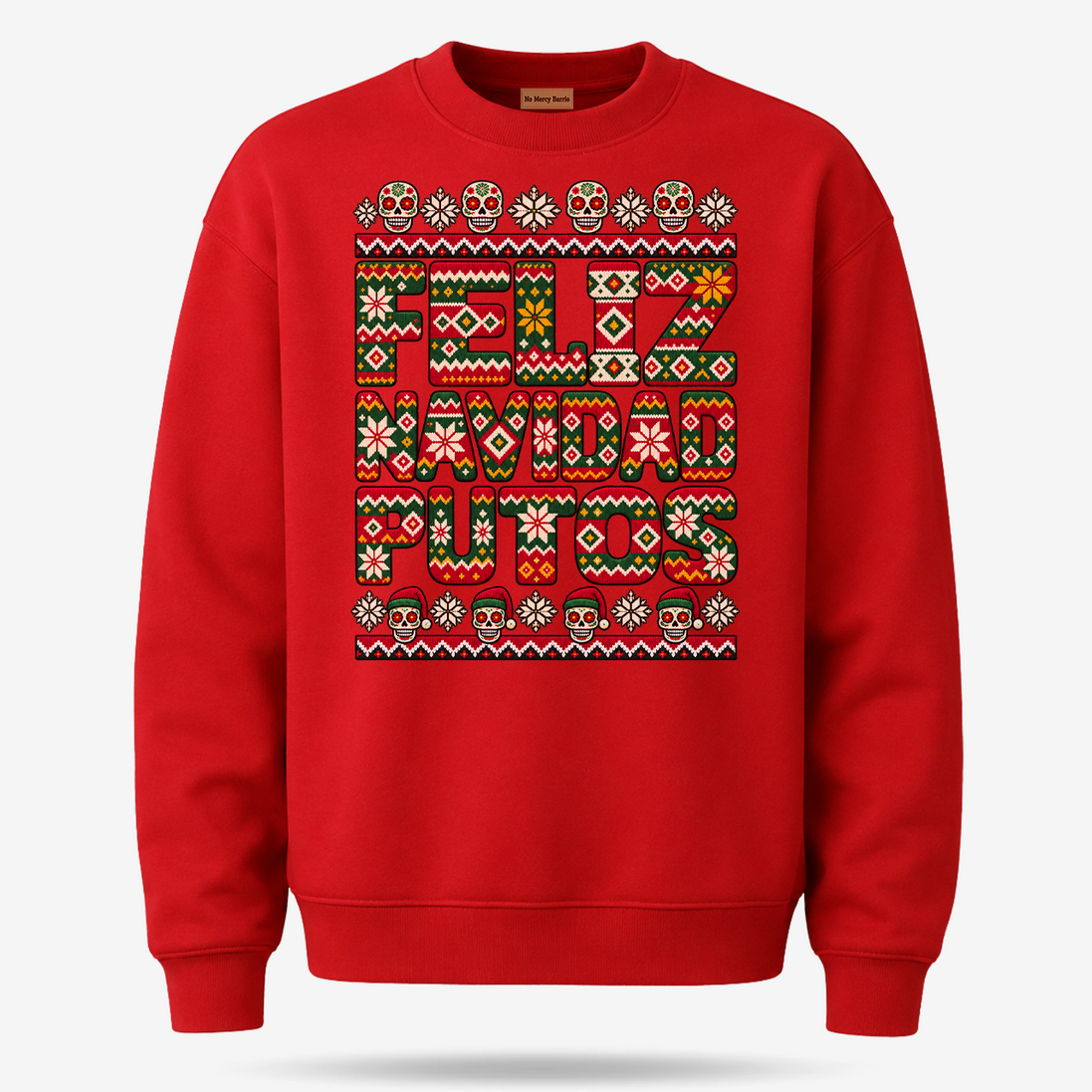 Feliz Navidad Putos Folk Knit Sweater Red — product mockup