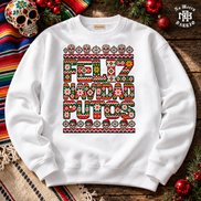 Feliz Navidad Putos Folk Knit Sweater White — Flatlay creative