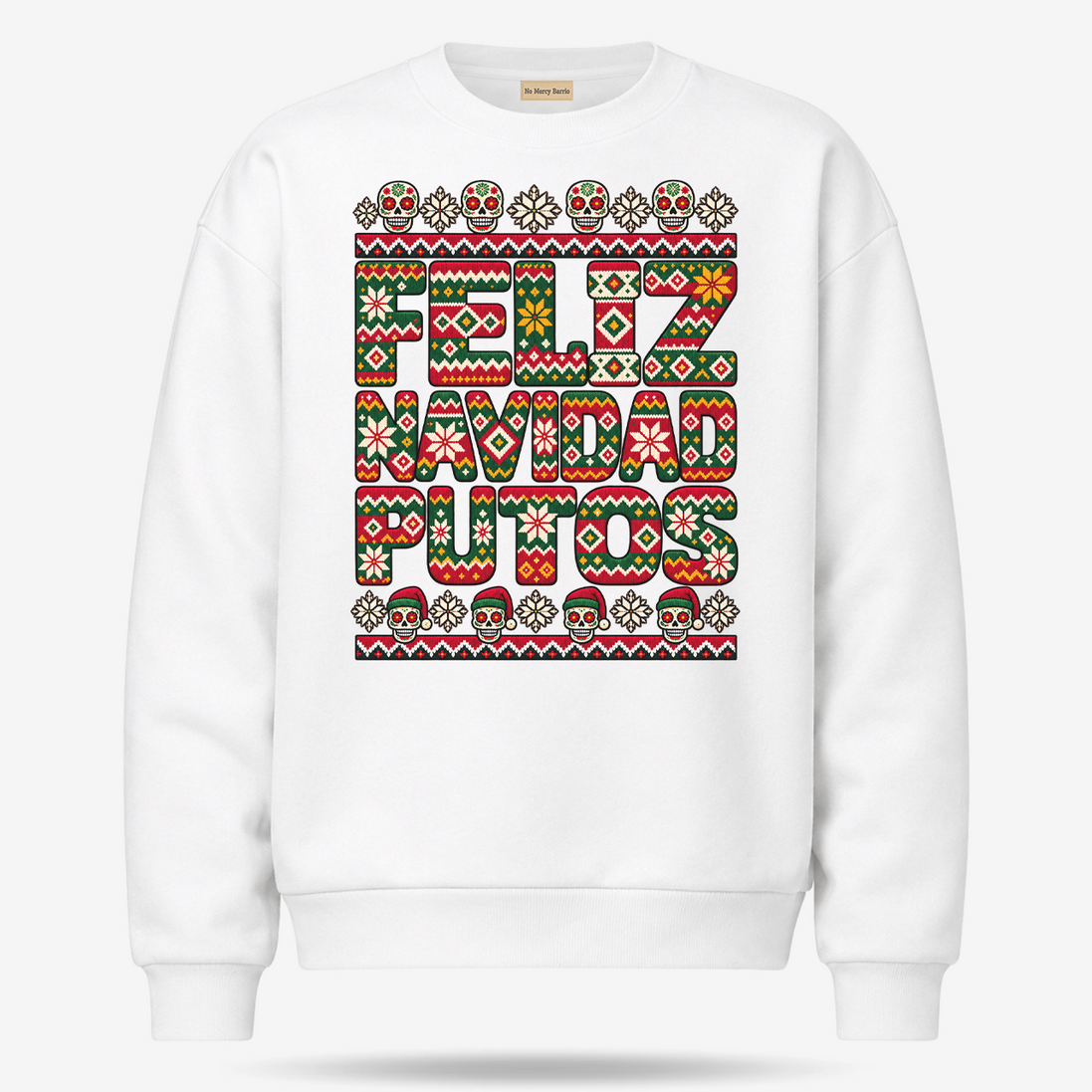 Feliz Navidad Putos Folk Knit Sweater White — product mockup