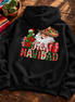 Feliz Navidad Santa Folk Patchwork Hoodie Black — Flatlay creative
