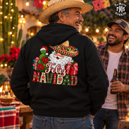 Feliz Navidad Santa Folk Patchwork Hoodie Black — Lifestyle creative