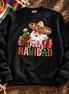 Feliz Navidad Santa Folk Patchwork Sweater Black — Flatlay creative