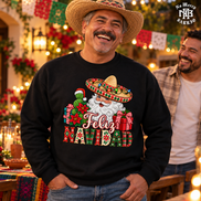 Feliz Navidad Santa Folk Patchwork Sweater Black — Lifestyle creative
