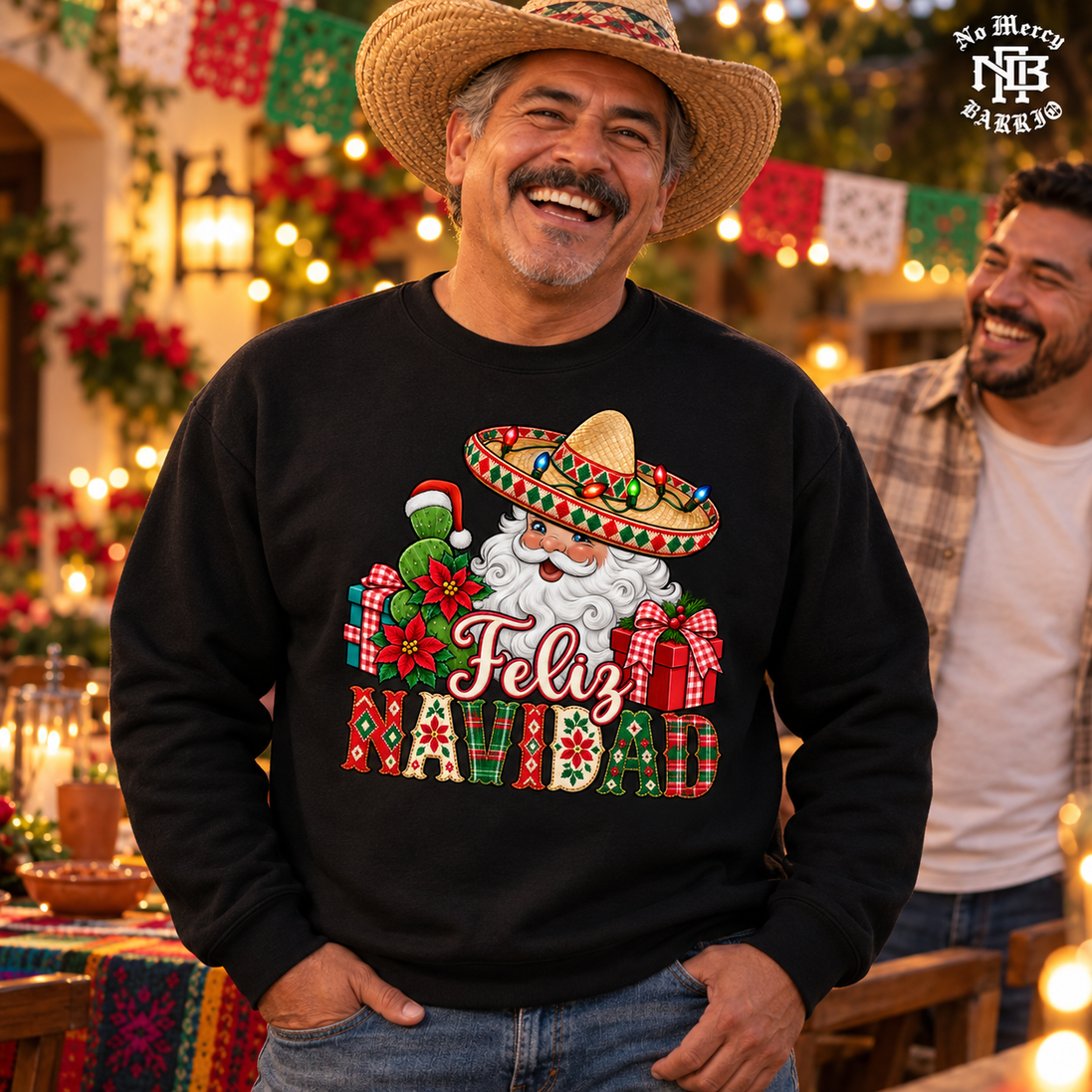 Feliz Navidad Santa Folk Patchwork Sweater Black — Lifestyle creative