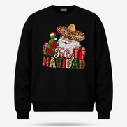 Feliz Navidad Santa Folk Patchwork Sweater Black — product mockup