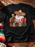 Feliz Navidad Santa Folk Patchwork T Shirt Black — Flatlay creative