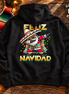 Feliz Navidad Santa Serape Remix Hoodie Black — Flatlay creative