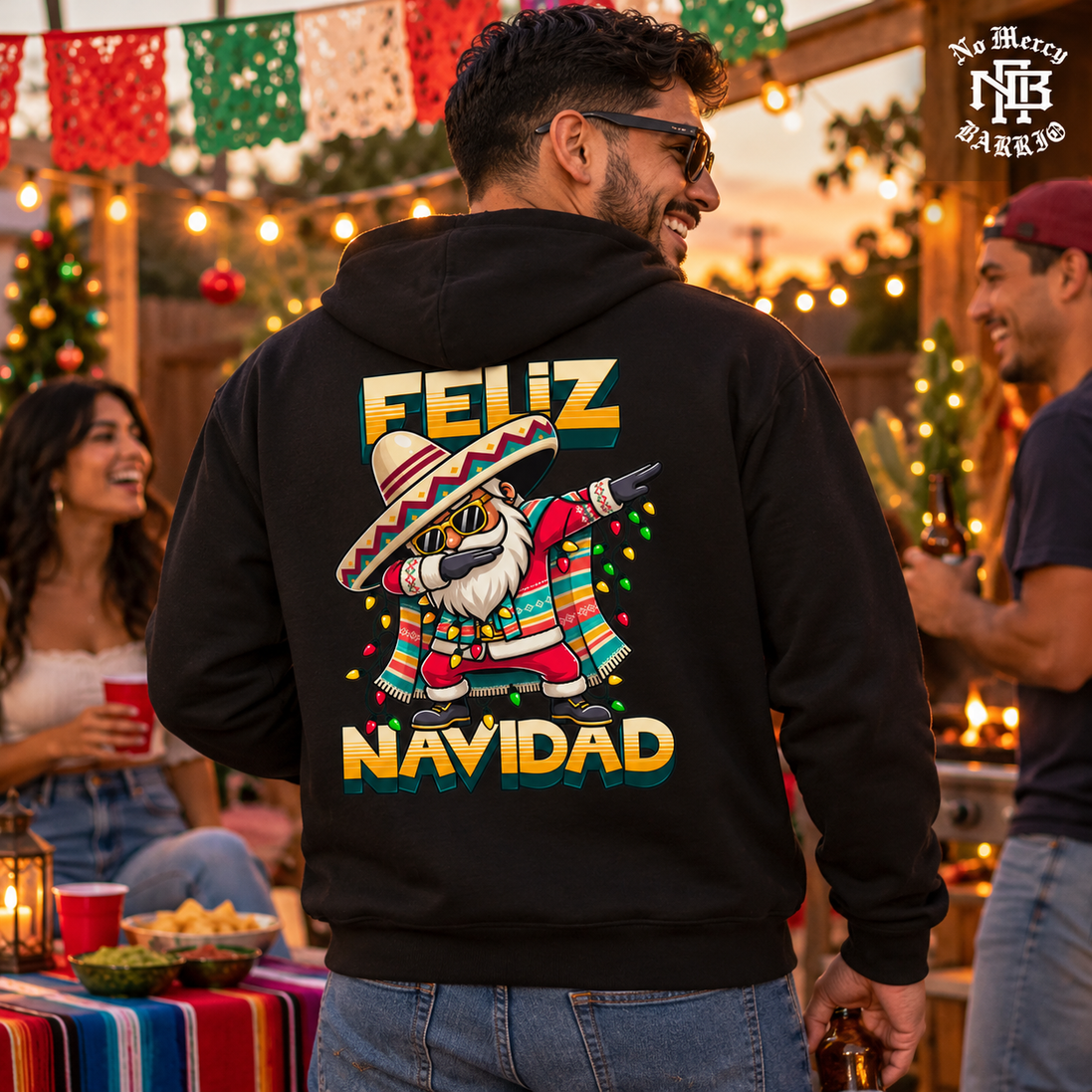 Feliz Navidad Santa Serape Remix Hoodie Black — Lifestyle creative
