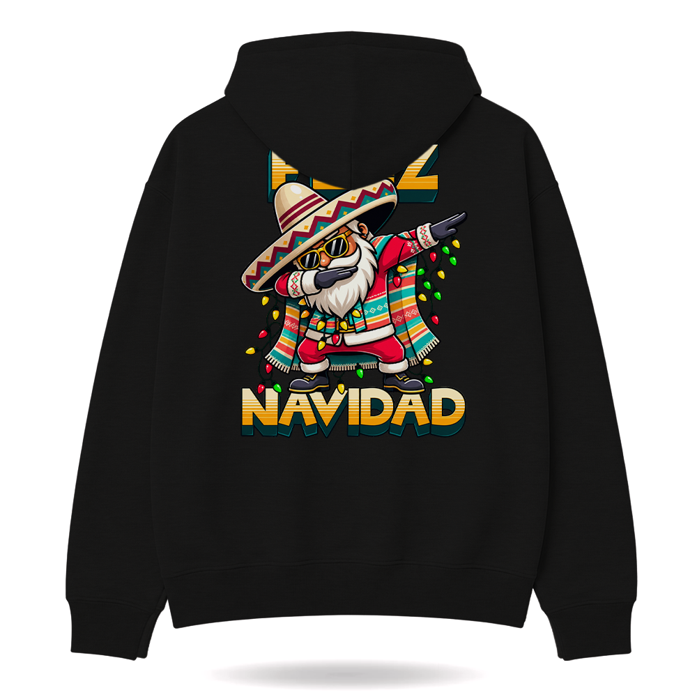 Feliz Navidad Santa Serape Remix Hoodie Black — product mockup