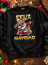 Feliz Navidad Santa Serape Remix Sweater Black — Flatlay creative