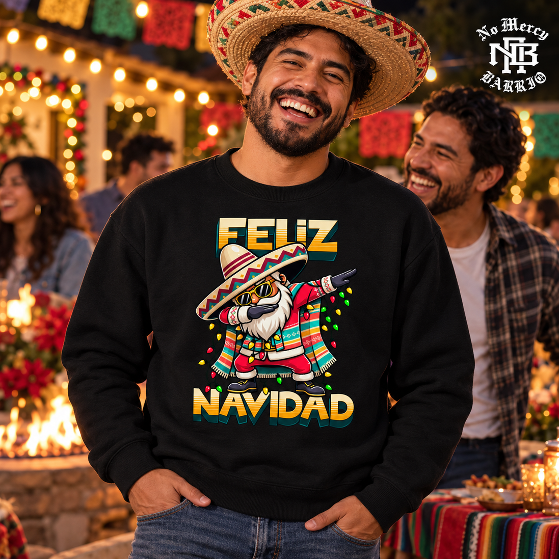 Feliz Navidad Santa Serape Remix Sweater Black — Lifestyle creative