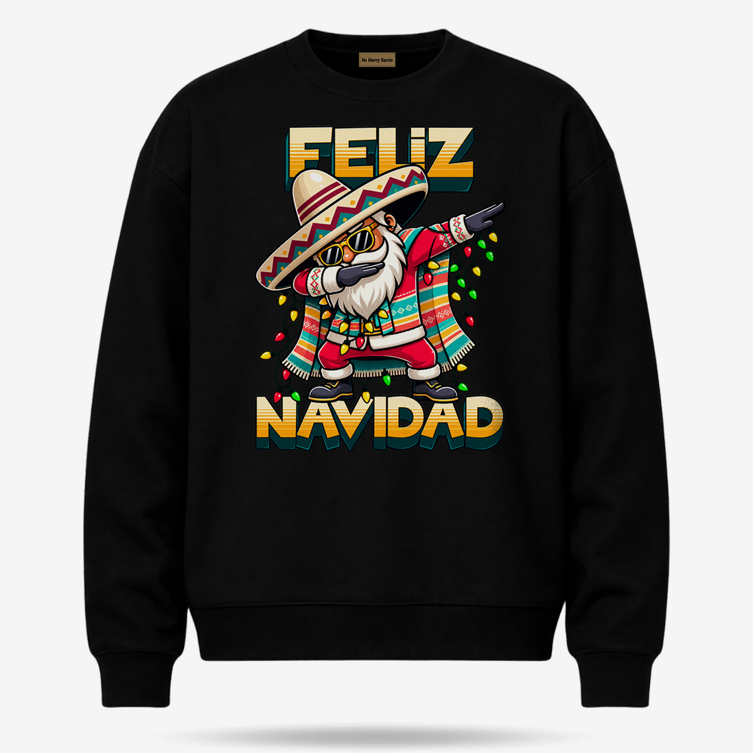 Feliz Navidad Santa Serape Remix Sweater Black — product mockup
