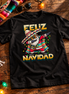 Feliz Navidad Santa Serape Remix T Shirt Black — Flatlay creative