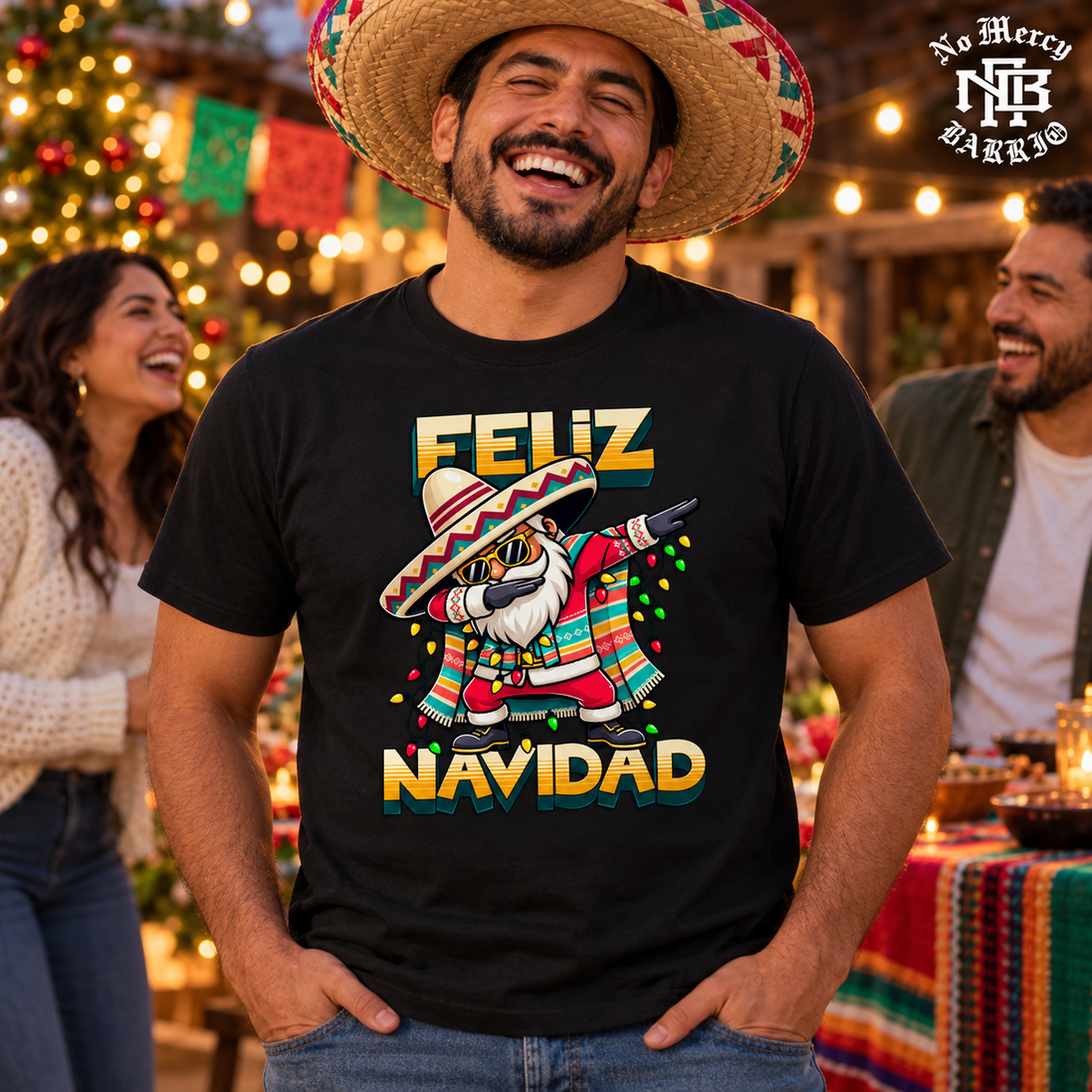 Feliz Navidad Santa Serape Remix T Shirt Black — Lifestyle creative