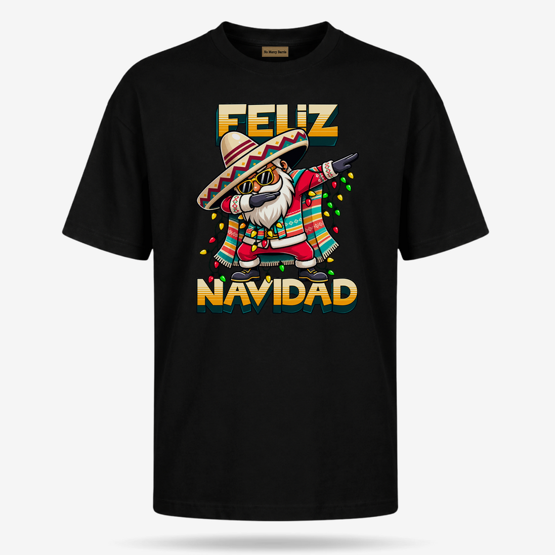 Feliz Navidad Santa Serape Remix T Shirt Black — product mockup