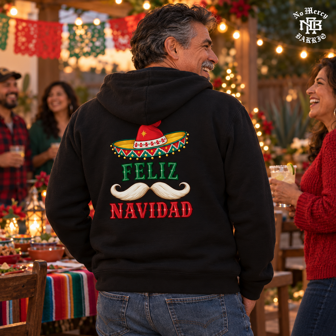 Feliz Navidad Sombrero Folk Trim Hoodie Black — Lifestyle creative